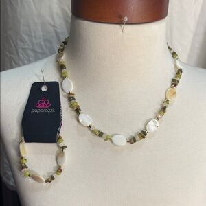 Paparazzi Olive and Ivory Beaded Necklace Set